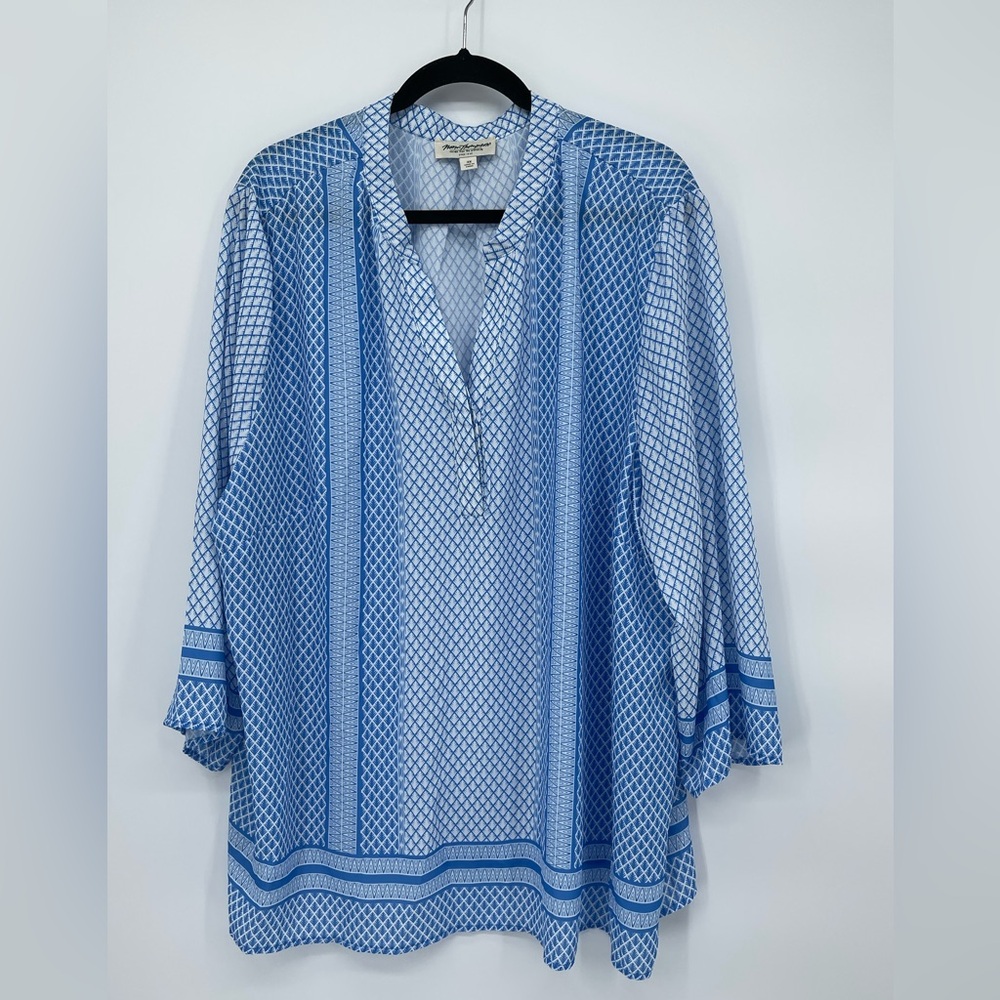 Max Thompson Blue and White Patterned Blouse